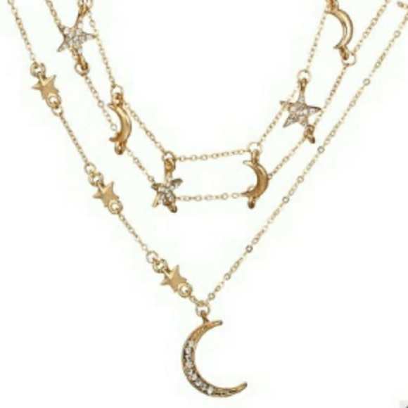 Gold Moon and Stars Layered Choker Necklace - Picture 3 of 7